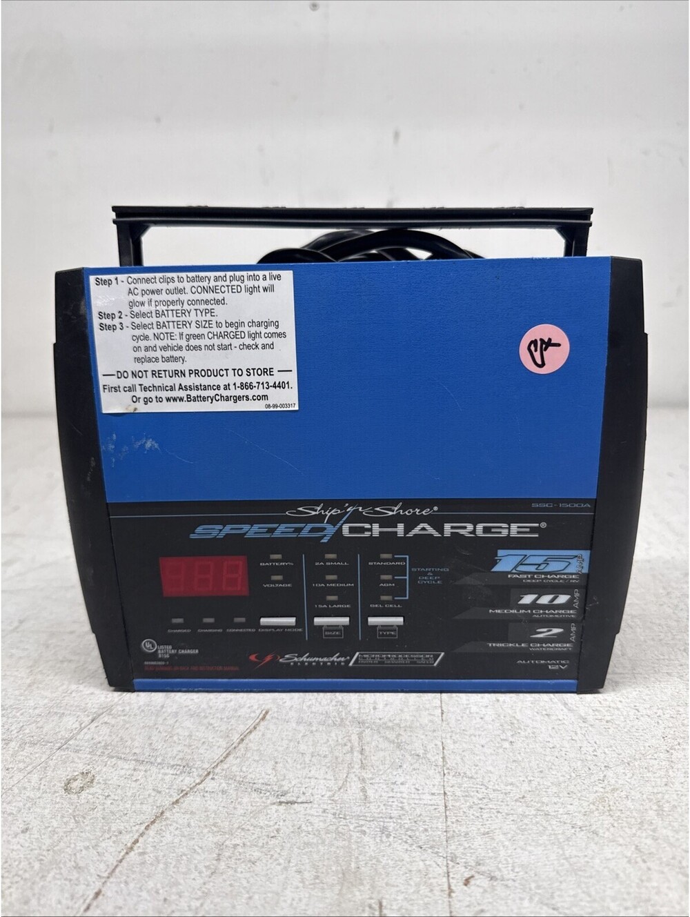 Schumacher SSC-1500A SpeedCharge 15A 12V Automatic Battery Charger Ship n Shore